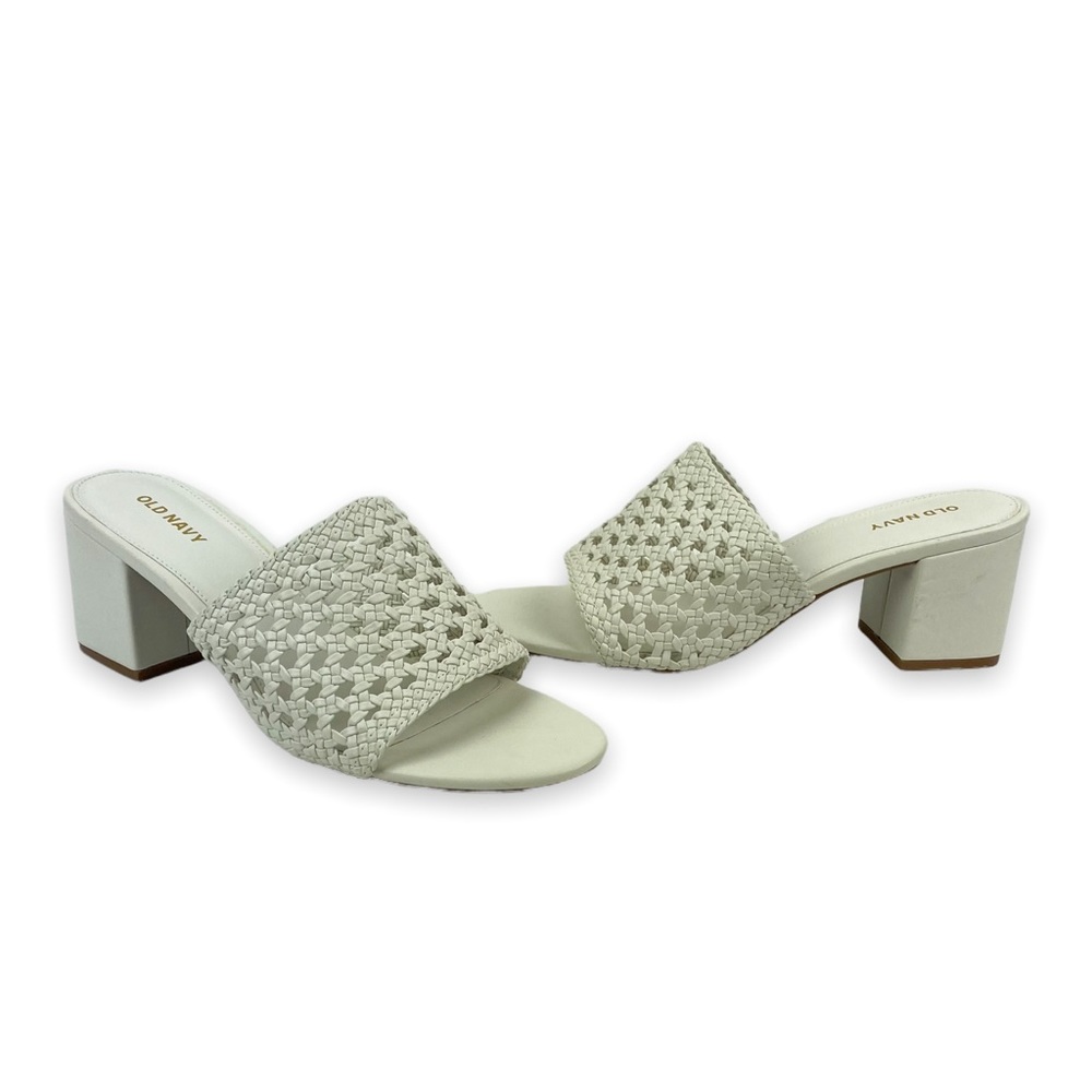 Old Navy White Basket Weave Faux Leather Block Heel Sandals Size 8